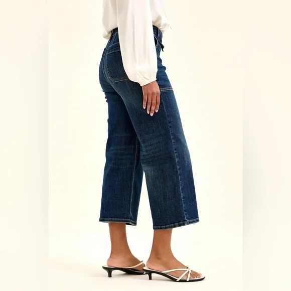 Judy Blue High Waist Wide Crop Utility Jeans with Patch Pocket - Picture 4 of 7